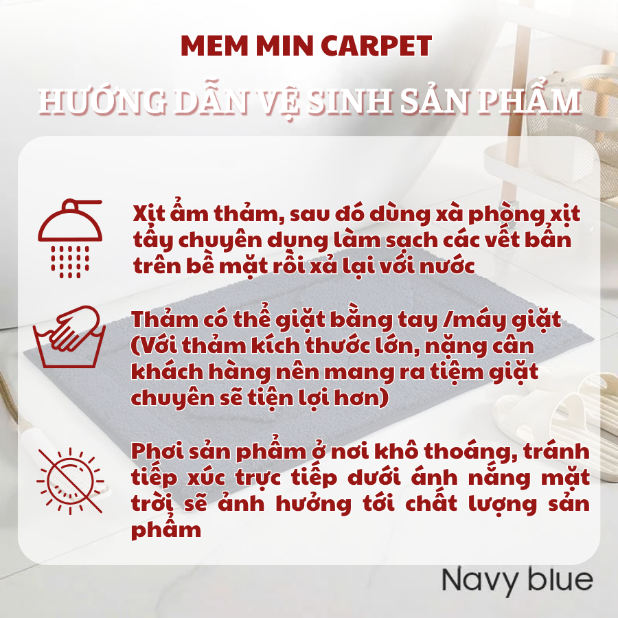 Thảm Lau Chân Nhà Tắm Phòng Khách Nhà Bếp Siêu Thấm Nước Chất Liệu Nỉ Len Mịn Chống Trơn Trượt  - MemminCarpet - TH62