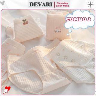 Combo Quần lót cotton nữ cao cấp đáy lót 2 lớp kháng khuẩn khử mùi họa tiết xinh xắn DEVARI L566