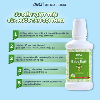 Nước Tắm Thảo Dược theCi, Thảo Dược Thiên Nhiên, Giúp Làm Sạch Da, Làm Dịu Và Ngăn Ngừa Rôm Sảy An Toàn Cho Bé 0M 200ML