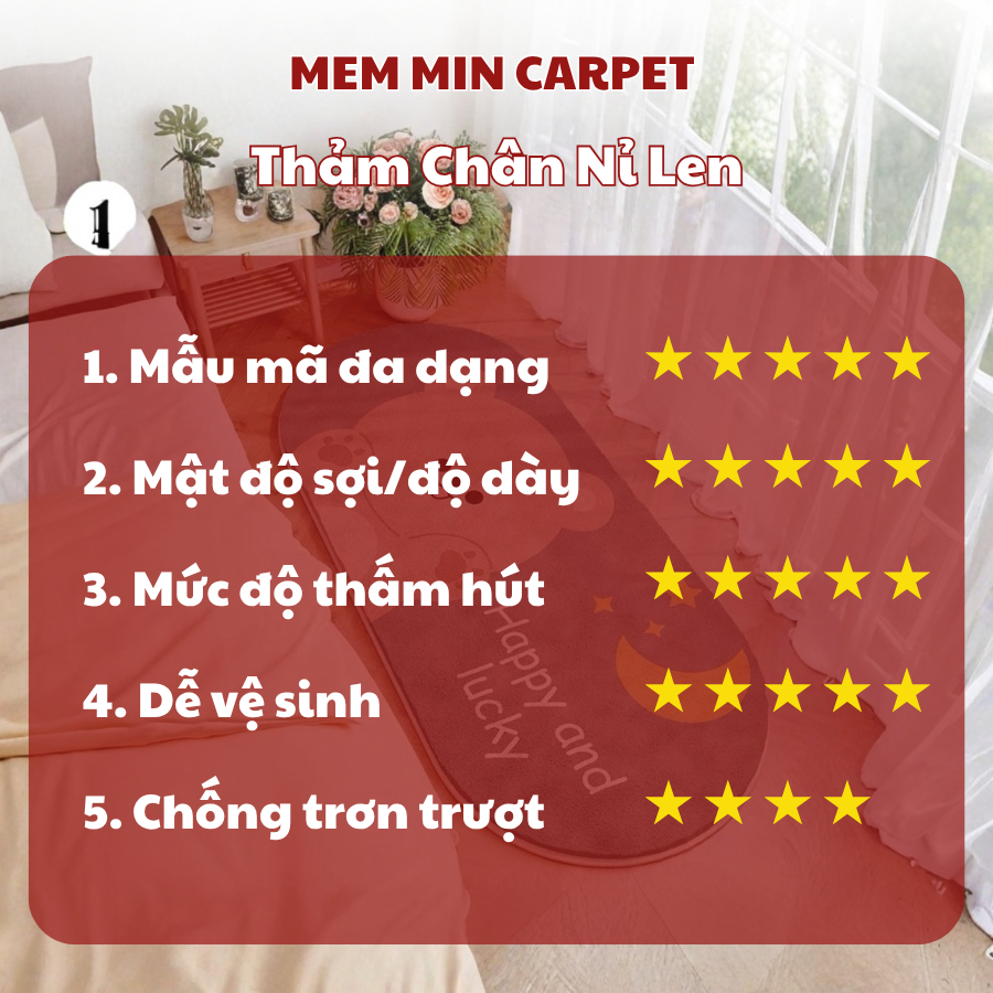 Thảm Phòng Ngủ – Thảm Chân Giường Lông Cừu Hình Thú, Họa Tiết Đáng Yêu Kích Thước 50x120cm - MemMinCarpet - TH71