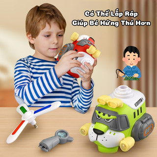 Đồ Chơi Chó Máy Bay Trực Thăng Tháo Rời Được Các Bộ Phận, Có Đèn, Nhạc Vui Nhộn, Di Chuyển Tự Động, Xoay Tròn 360 Độ
