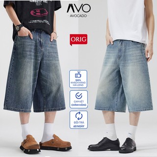 Quần Short Sọt đùi Lửng Ngố Jean bò Nam nữ Đen Xanh Retro Wash Rách form baggy ống rộng Avocado