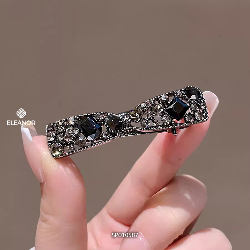 Kẹp tóc nữ Eleanor Accessories đính đá màu đen hình nơ phụ kiện tóc kẹp tóc mái 10587