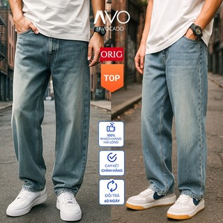 Quần jean bò baggy nam Xanh RETRO Avocado ống rộng xuông cạp cao nam dáng suông xu hướng