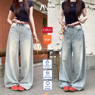 Quần Jean Bò Nữ Ống Rộng Suông Cạp Cao Avocado Wash Màu Vintage Cạp Cao Đứng Form Ống Rộng 25-27cm