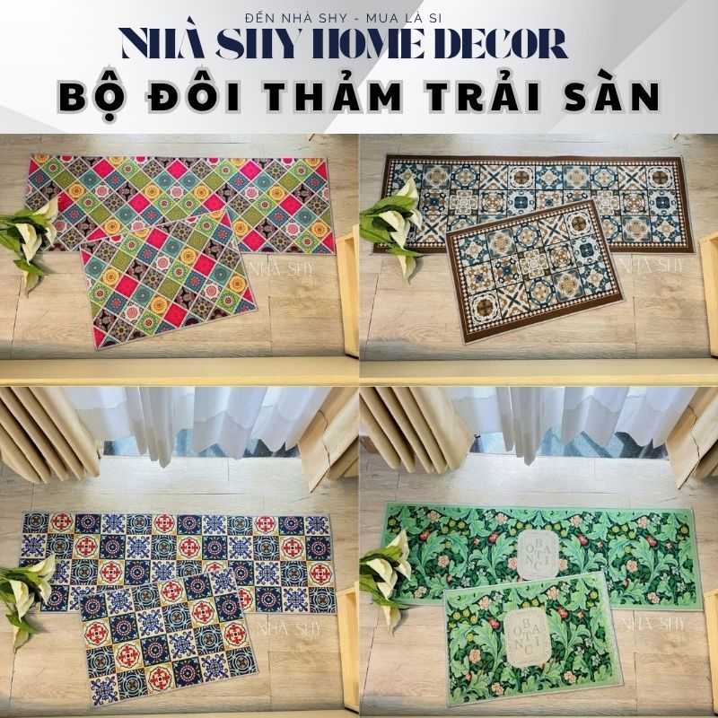 Thảm Bếp Bộ Đôi - Lót Chân Chống Trượt - Set 2 Tấm Size 40x60cm và 40x1m2 - Nhà Shy Home Decor