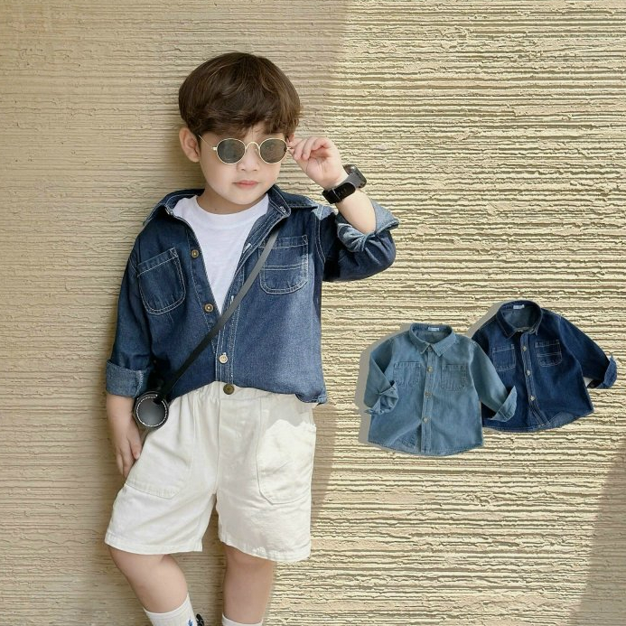 Áo sơmi bò Hàn Quốc cho bé — Mềm mịn, phối túi xịn Chất vải mềm, mặc sướng đi học & dạo phố cho bé