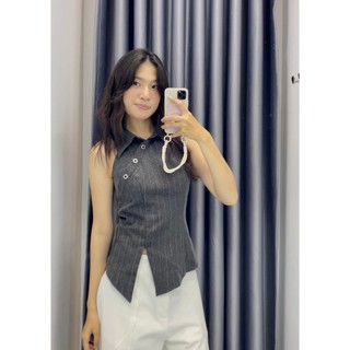 𝐒𝐡𝐚𝐝𝐨𝐰𝐥𝐢𝐧𝐞 𝐓𝐨𝐩 - Áo kiểu nữ cổ sơ mi - áo tanktop thiết kế phối đính nút đá nhien.official NAS00030