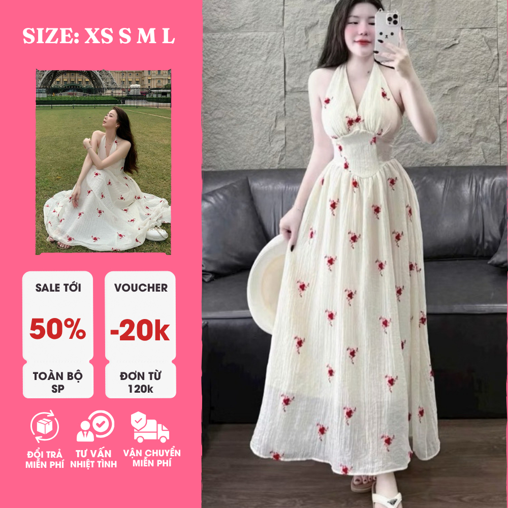 Đầm Maxi Hở Lưng Hoa – Dịu Dàng, Nữ Tính, Thanh Lịch