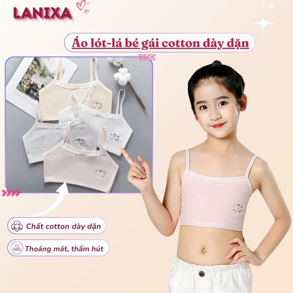 COMBO 3 Áo lót lá học sinh bé gái tuổi dậy thì cotton dày dặn thấm hút in hình dễ thương LANIXA B538