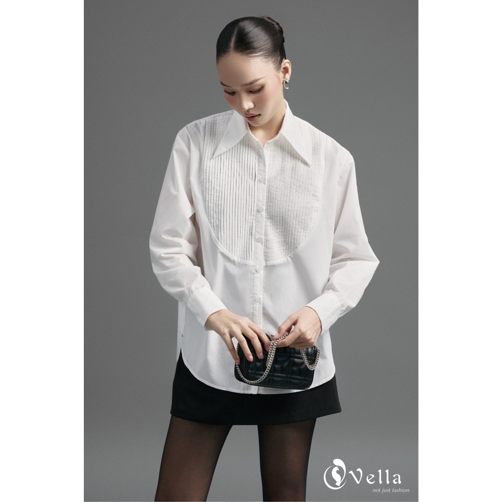 Áo sơ mi dài tay công sở nữ đen trắng thanh lịch Vella Fashion VA25069