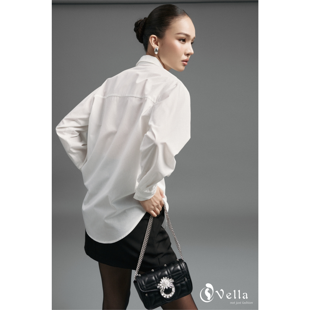Áo sơ mi dài tay công sở nữ đen trắng thanh lịch Vella Fashion VA25069