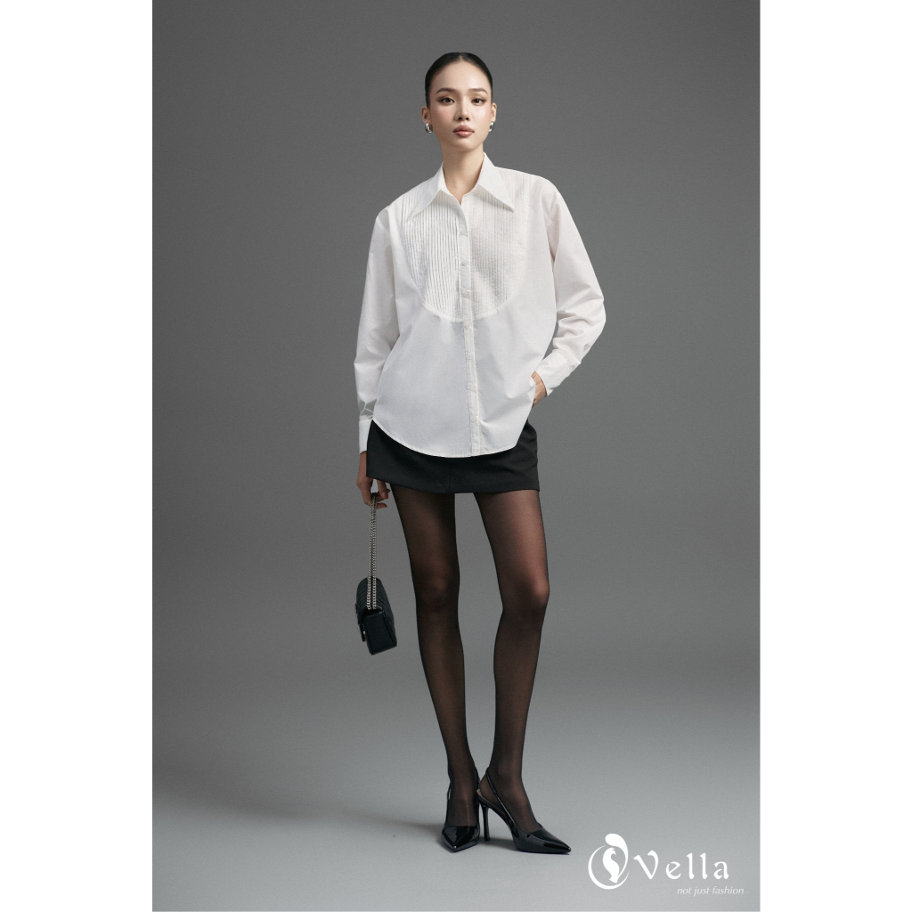 Áo sơ mi dài tay công sở nữ trắng đen thanh lịch Vella Fashion VA25069