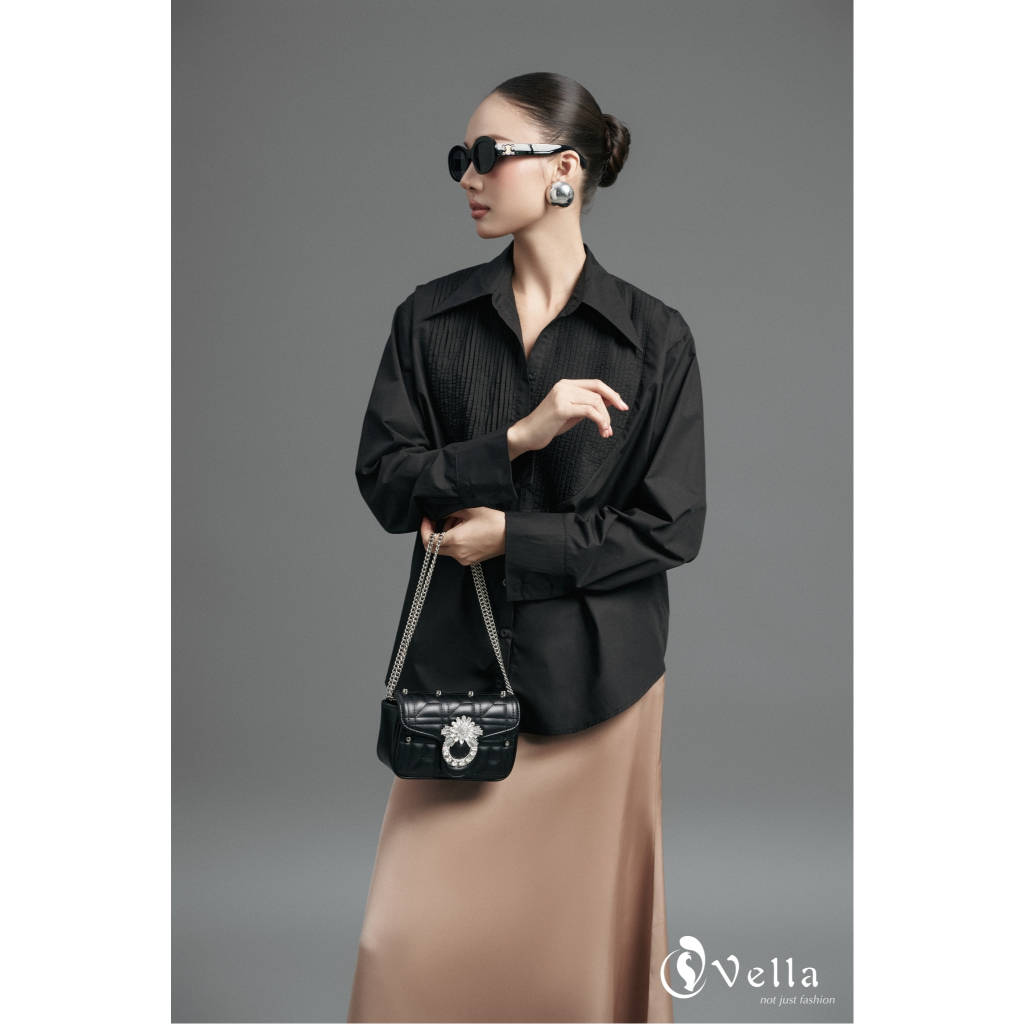 Áo sơ mi dài tay công sở nữ đen trắng thanh lịch Vella Fashion VA25069