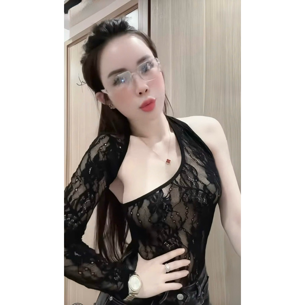 Áo ren mỏng hàng 1 lớp lệch vai sexy gợi cảm mlem mlem