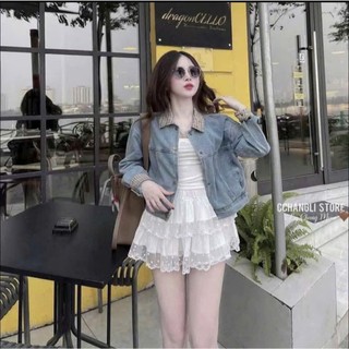 Áo Khoác Bò Jean Nữ Unisex basic form Nữ Avo Avocado Denim Jacket  dày dặn phối cổ kẻ KARO