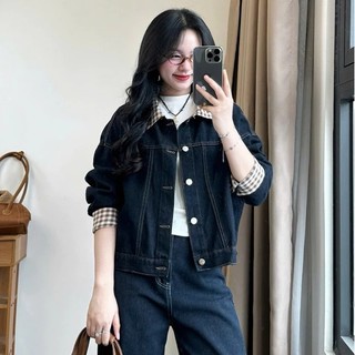 Áo Khoác Bò Jean Nữ Unisex basic form Nữ Avo Avocado Denim Jacket  dày dặn phối cổ kẻ KARO