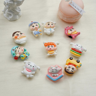 Bộ 10 Sticker, Charm 3D chủ đề Shin cún trắng nhựa cứng gắn Dép Sục, Cá Sấu Mita JB-395