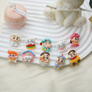 Bộ 10 Sticker, Charm 3D chủ đề Shin cún trắng nhựa cứng gắn Dép Sục, Cá Sấu Mita JB-395