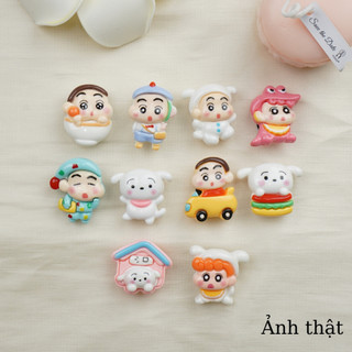 Bộ 10 Sticker, Charm 3D chủ đề Shin cún trắng nhựa cứng gắn Dép Sục, Cá Sấu Mita JB-395