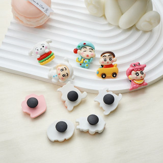 Bộ 10 Sticker, Charm 3D chủ đề Shin cún trắng nhựa cứng gắn Dép Sục, Cá Sấu Mita JB-395