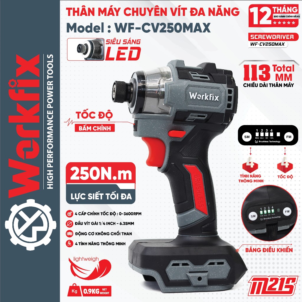 [MỚI 2025] Máy Chuyên Vít 250N Workfix WF-SD250MAX Siêu Khỏe, Chuyên Vặn- Mở Ốc Xe 2,5 Tấn