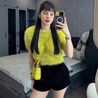 Quần Short Nữ Nhung Cạp Cao Ống Rộng Khóa Sau 247store Quần Đùi Nhung 2 Lớp Màu Đen Thời Trang QnhungN79