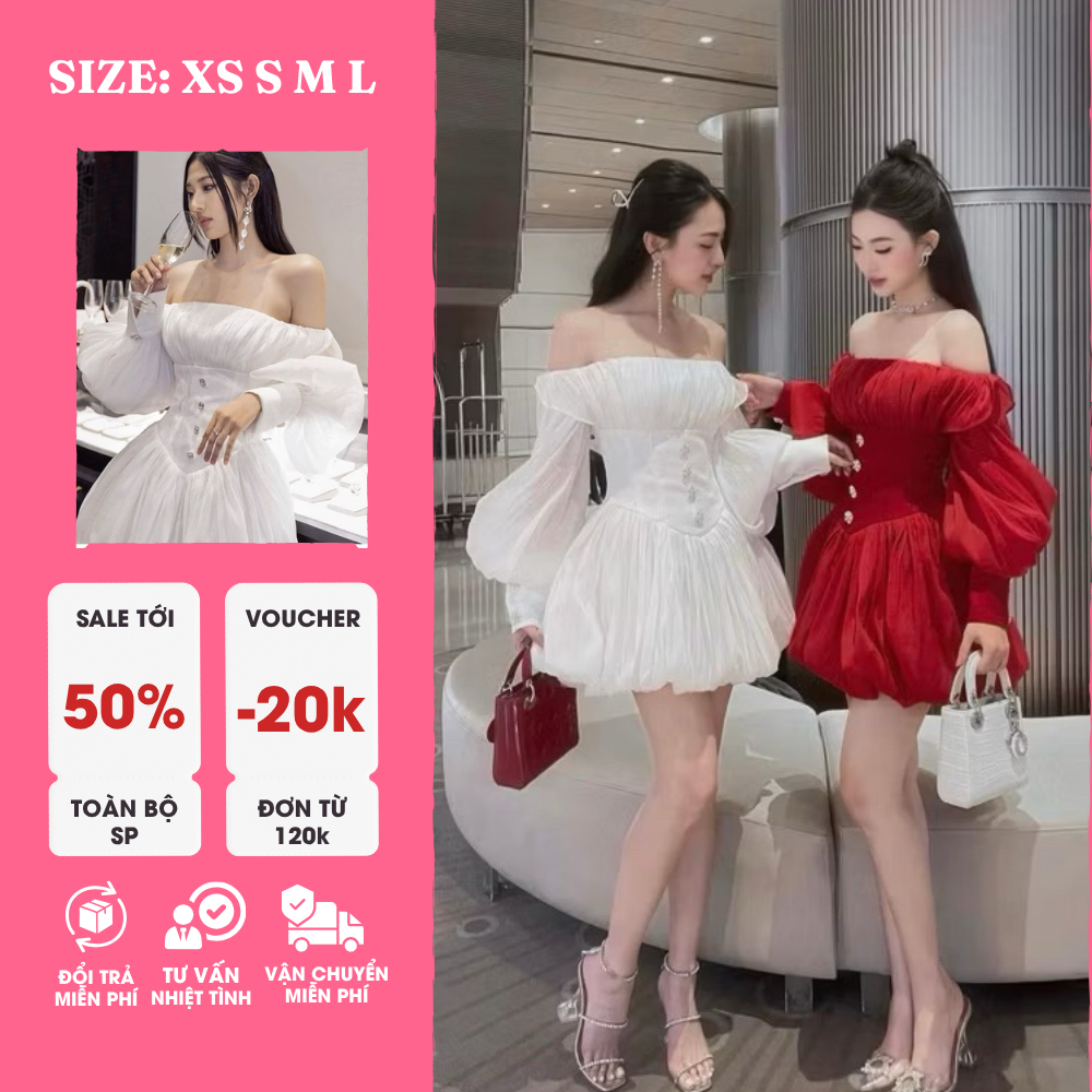 Đầm Bí Tay Bồng Trễ Vai – Trẻ Trung, Thanh Lịch, Tôn Dáng