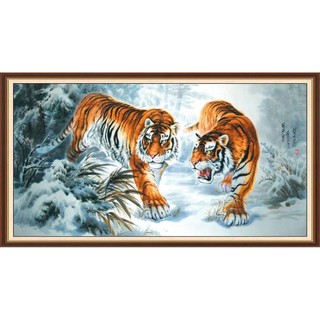Tranh ngũ hổ dán tường, tranh song hổ, tranh con hổ được in trên chất liệu vải lụa (shop tặng kèm keo dán)