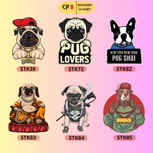 Bộ Hình In, Ủi Nhiệt Sticker Pug Ngộ Nghĩnh 03 - CP8 PET Sticker