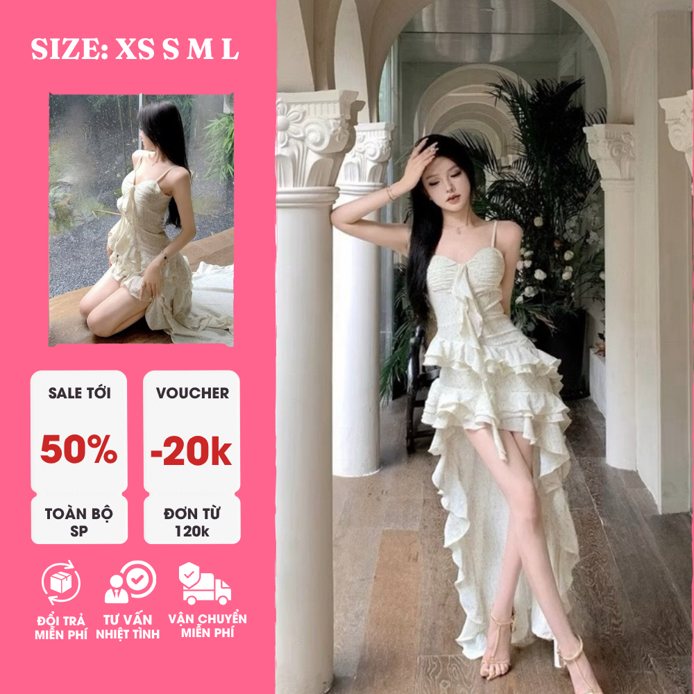 Đầm Dài Maxi Hoa Thiết Kế Cổ Điển – Tà Đuôi Thướt Tha, Dịu Dàng, Thanh Lịch