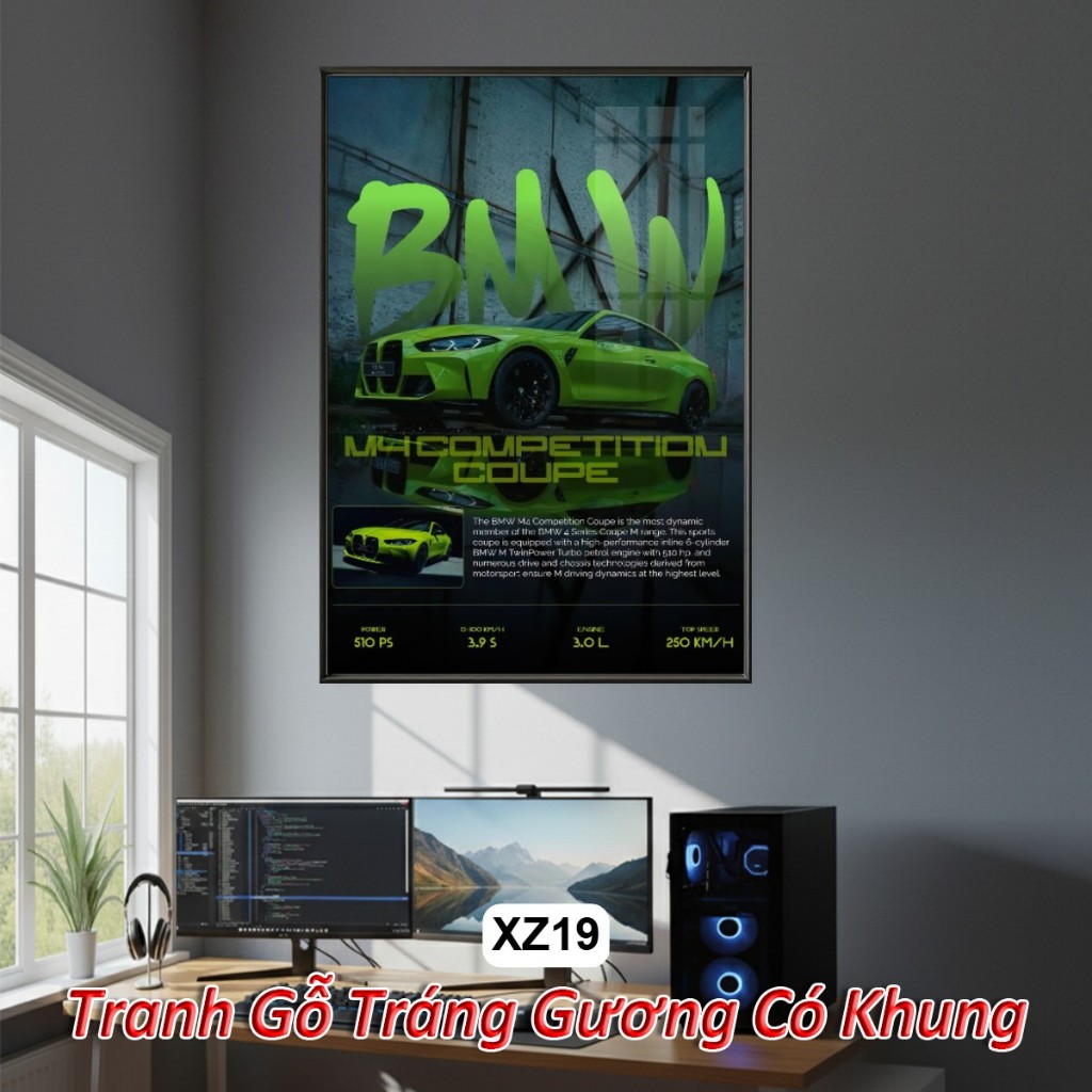 Poster Siêu Xe Đẳng Cấp Porsche, BMW,... Tráng Gương Khung Composite Decor treo tường, trang trí phòng khách