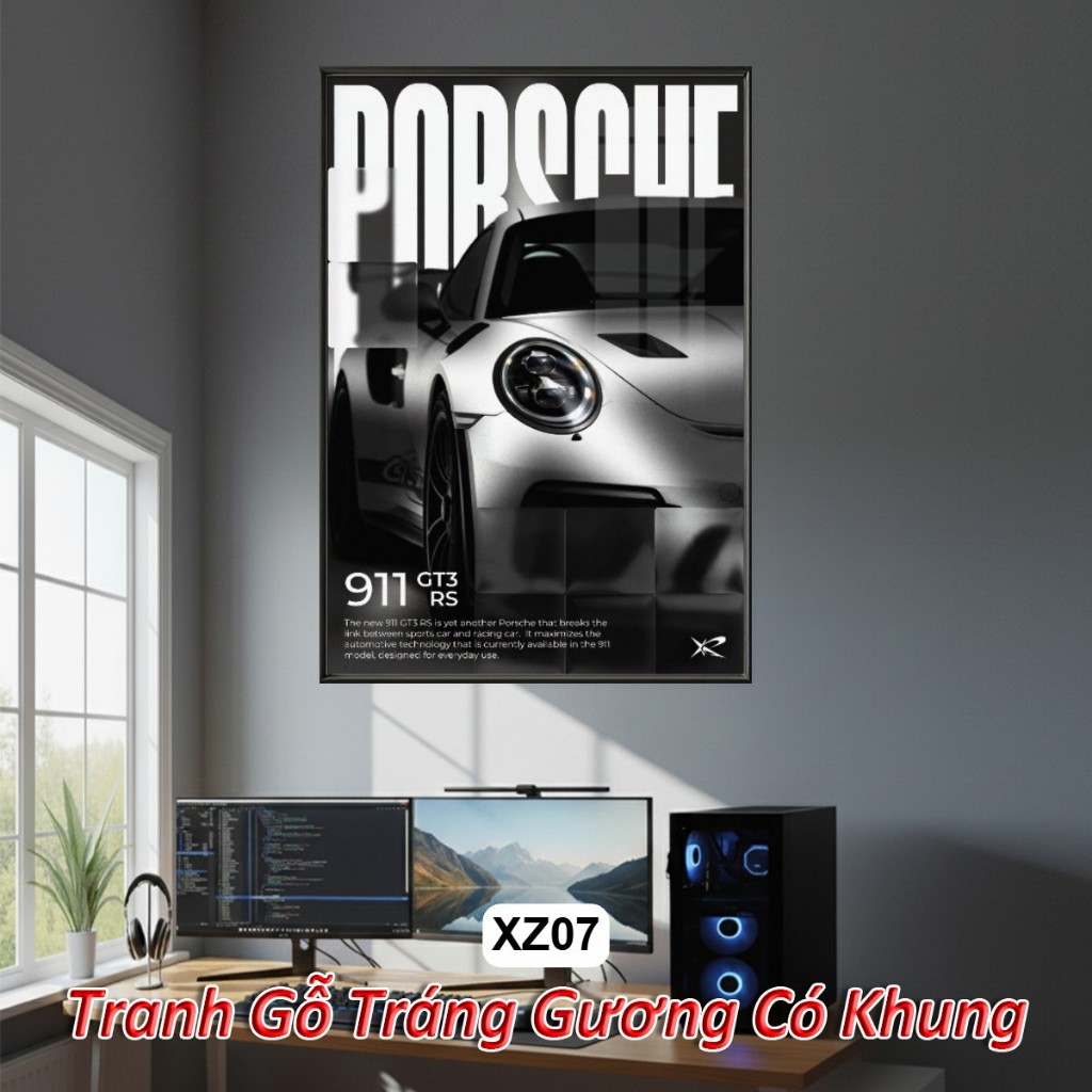 Poster Siêu Xe Đẳng Cấp Porsche, BMW,... Tráng Gương Khung Composite Decor treo tường, trang trí phòng khách
