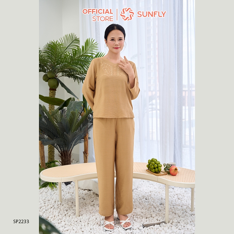 Đồ bộ mặc nhà nữ linen áo tay lỡ quần dài, bộ mặc nhà trung niên cho mẹ ...