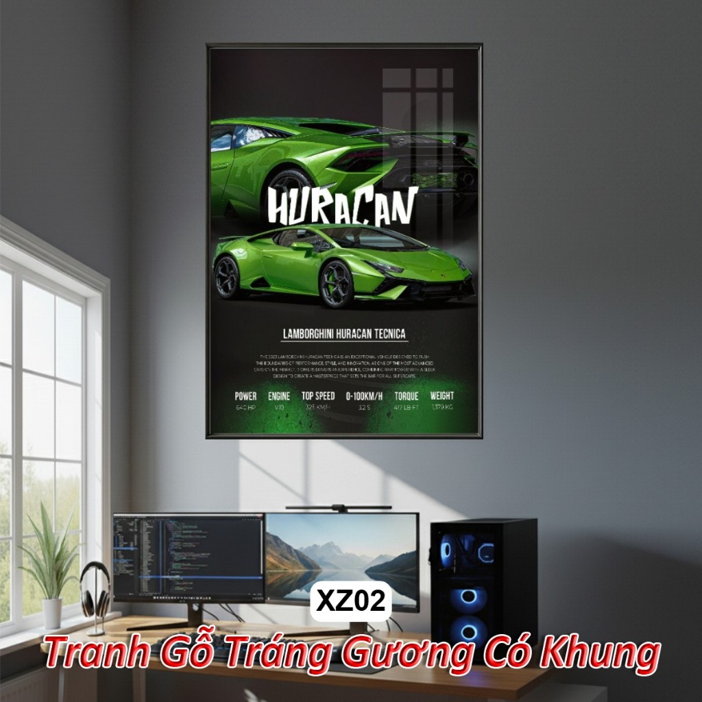 Poster Siêu Xe Đẳng Cấp Porsche, BMW,... Tráng Gương Khung Composite Decor treo tường, trang trí phòng khách