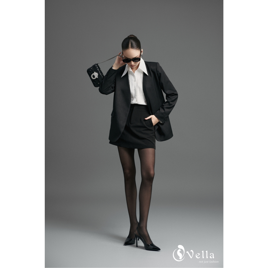 Áo blazer nữ đen tay dài dáng dài công sở dễ phối đồ, tôn dáng, mặc đẹp mọi dịp Vella VAK25142