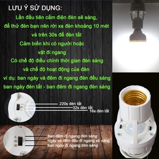 Đui Đèn Cảm Biến Chuyển Động Hồng Ngoại Tự Động Bật Tắt , Đèn Cảm Ứng Thông Minh E27 Tiện Lợi