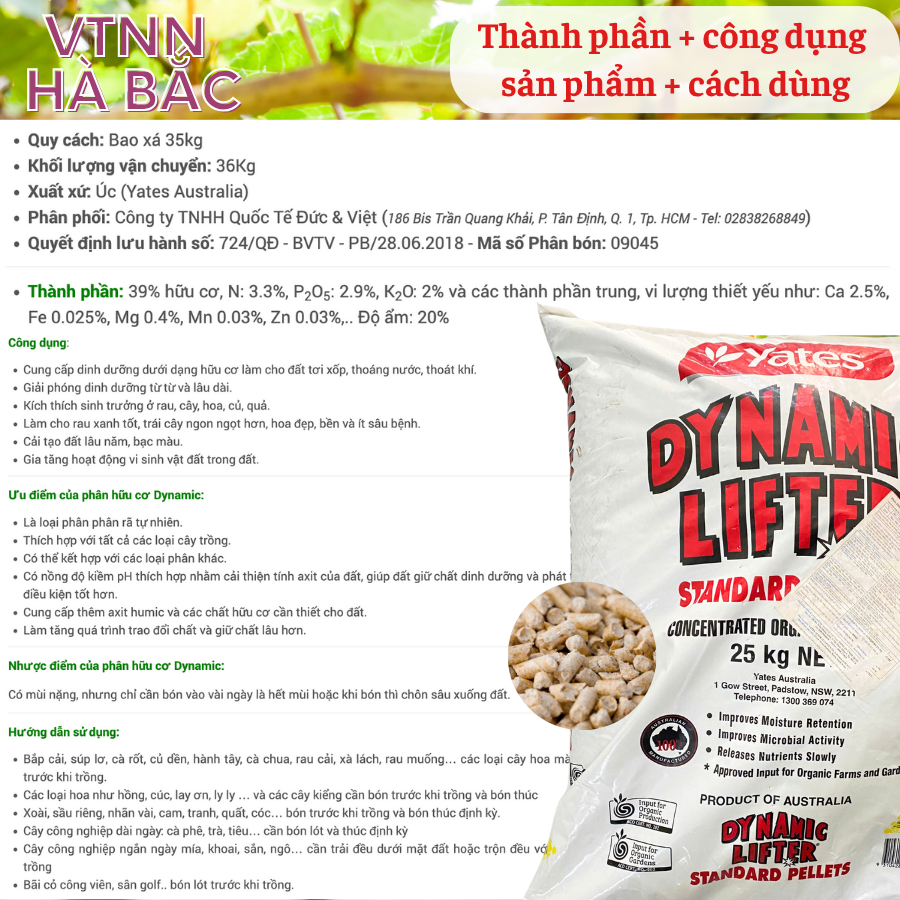 Phân Hữu Cơ Dynamic Lifter Nhập Khẩu Úc, bón cho hoa hồng, hoa mai và cây kiểng bonsai - Bao 25kg