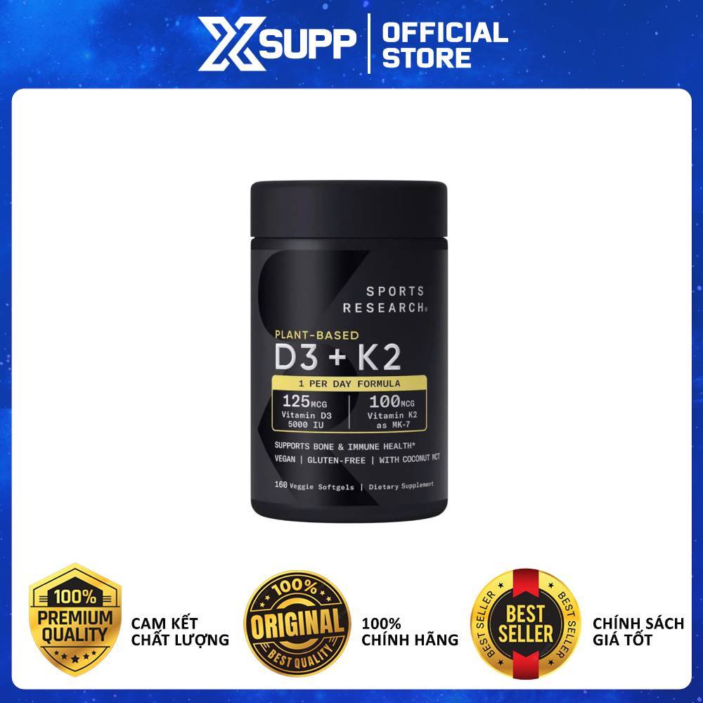 Sports Research  D3 + K2 160 Viên – Hấp Thụ Canxi Tối Ưu