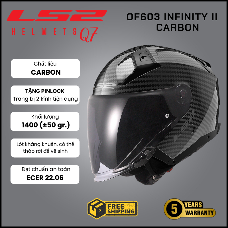 Mũ bảo hiểm 3/4 cao cấp LS2 OF603 Infinity II carbon 6K tặng kèm ...