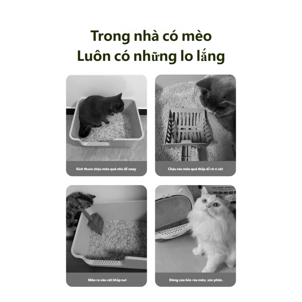 Khay Chậu vệ sinh cho mèo lớn đến 10 kg kèm xẻng - Khay cát vệ sinh cho mèo