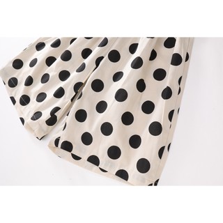 Set Đồ Bé Gái, Set Đồ Bộ Chấm Bi Áo Tay Phồng Phối Quần Ống Rộng Cho Bé Gái Chất Liệu Cotton