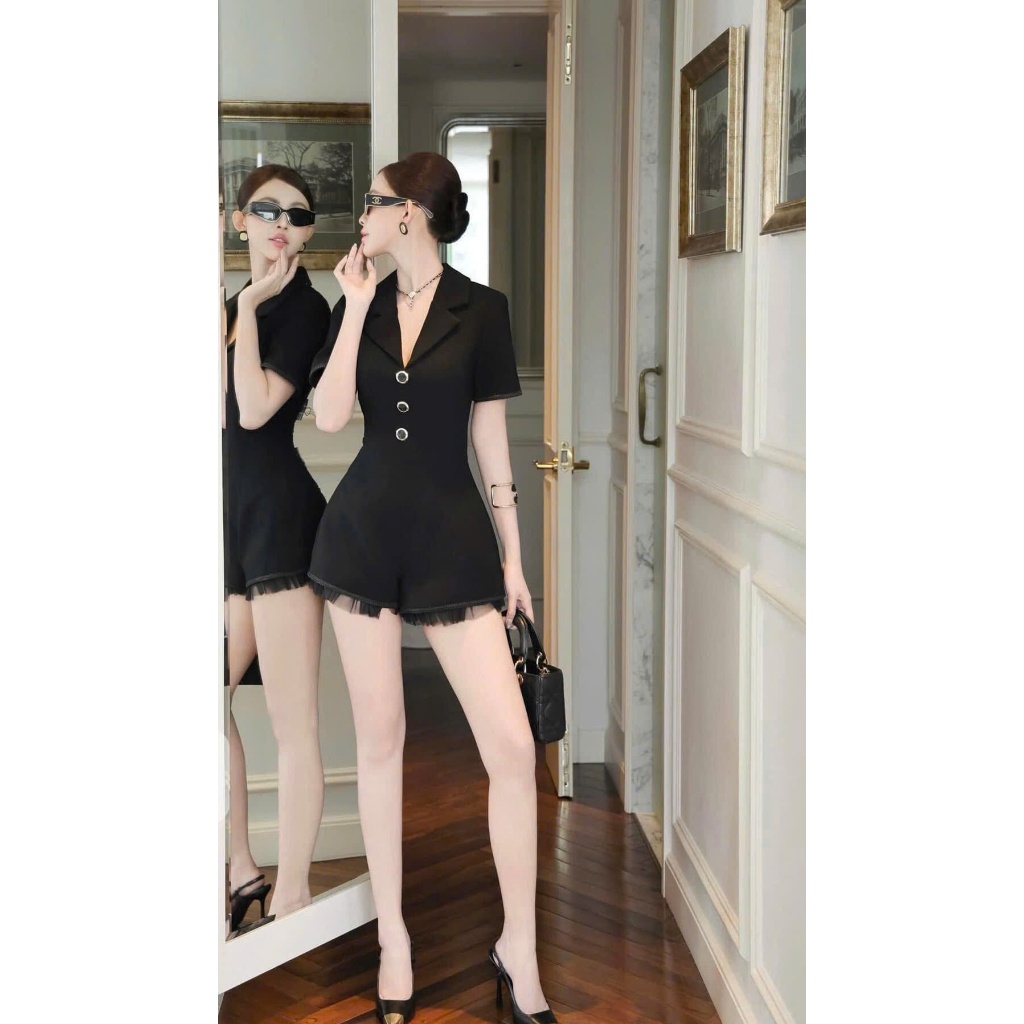 NH CLOTHER - Jumpsuit ngắn tay cổ vest nữ tính kiêu sa