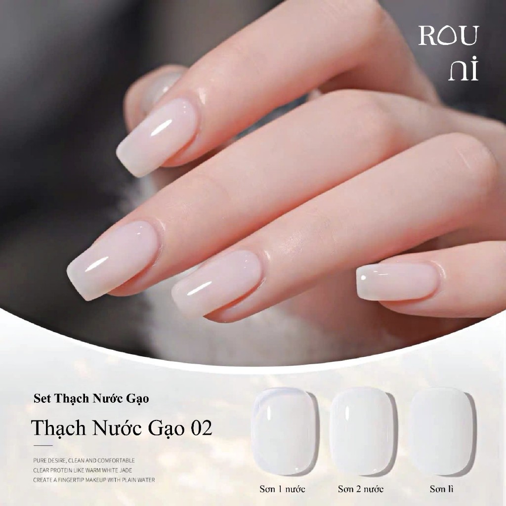 ROUni sơn gel màu thạch nước gạo, trong suốt, làm sáng da, hiệu ứng trắng sáng chuyên dụng cho nail