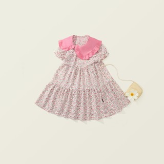 [Tặng Kèm Túi] Váy Cho Bé Gái, Váy Thiết Kế Cổ Bèo Họa Tiết Hoa Nhí Chất Liệu Cotton Mềm Mại