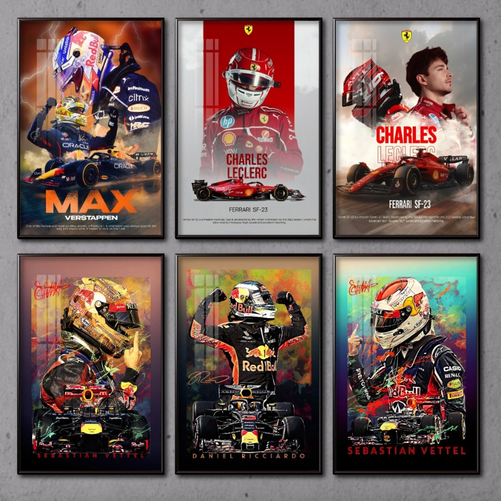 Tranh Poster Siêu Xe F1 Racing Tráng Gương Khung Composite Treo Tường Decor Phòng Khách Phòng Ngủ Không Gian Làm Việc