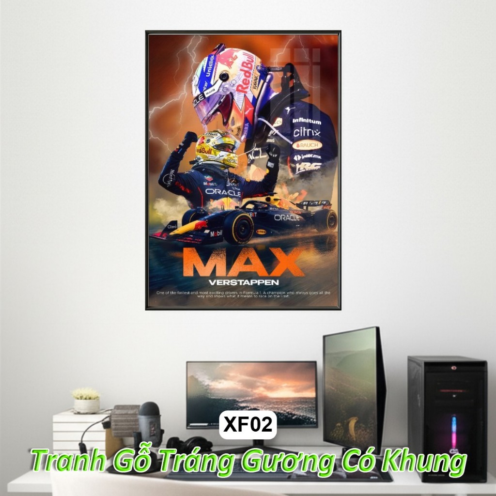 Tranh Poster Siêu Xe F1 Racing Tráng Gương Khung Composite Treo Tường Decor Phòng Khách Phòng Ngủ Không Gian Làm Việc