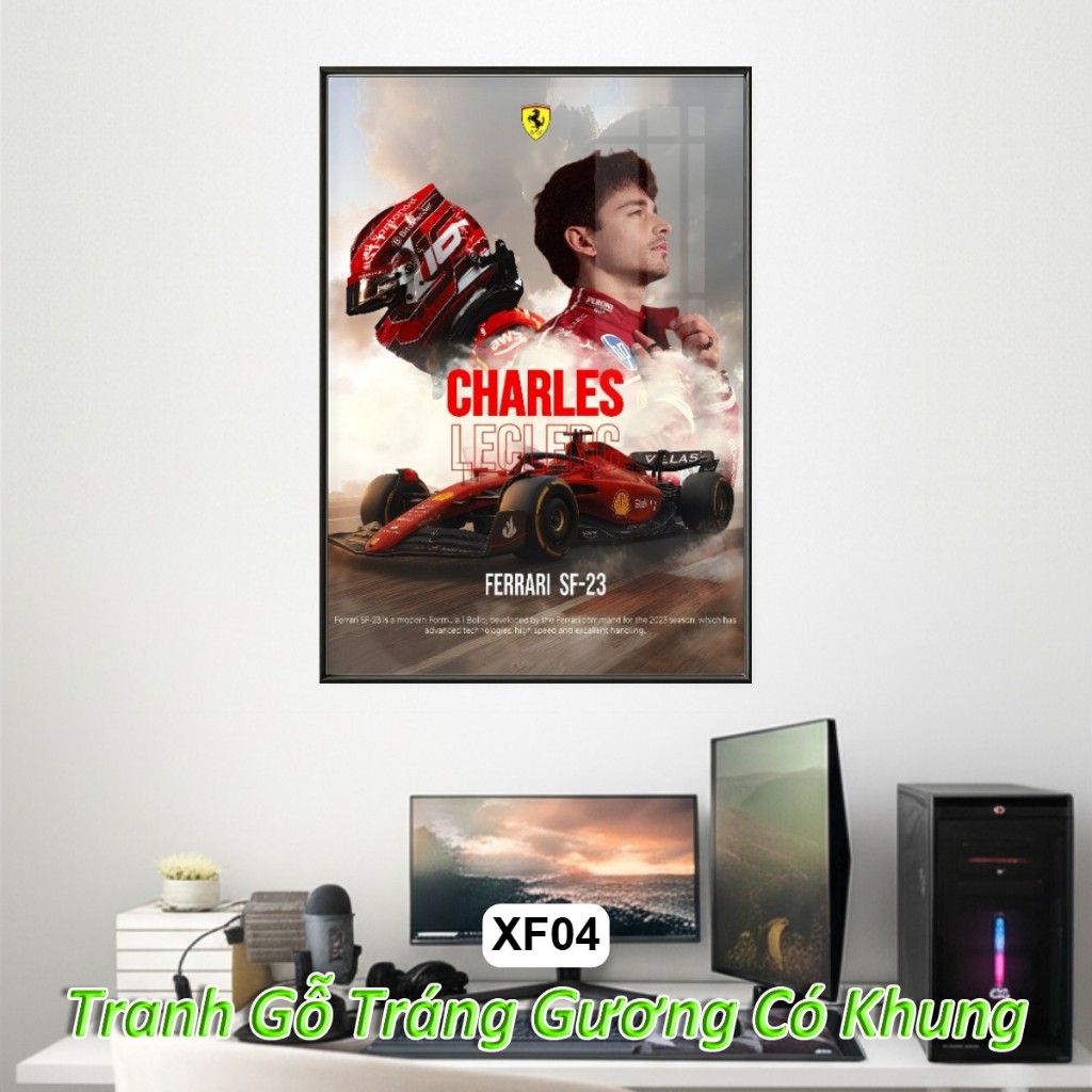 Tranh Poster Siêu Xe F1 Racing Tráng Gương Khung Composite Treo Tường Decor Phòng Khách Phòng Ngủ Không Gian Làm Việc
