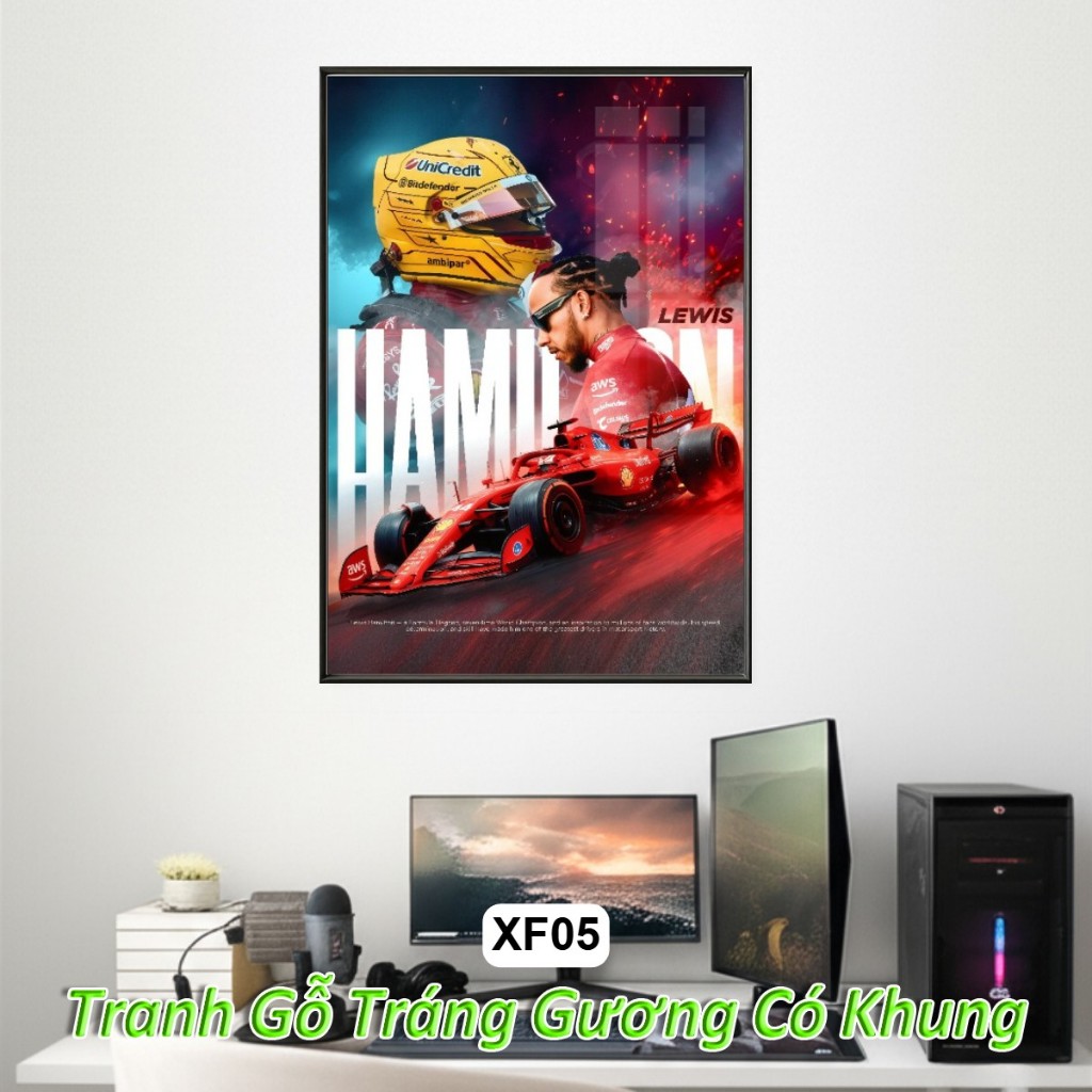 Tranh Poster Siêu Xe F1 Racing Tráng Gương Khung Composite Treo Tường Decor Phòng Khách Phòng Ngủ Không Gian Làm Việc