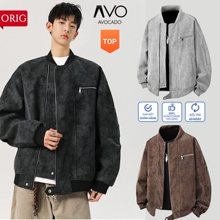 Áo Khoác Da Loang Bomber Nam Nữ Hàn Quốc form rộng, Áo da lộn cao cấp giữ ấm mùa đông Streetwear unisex Avocado